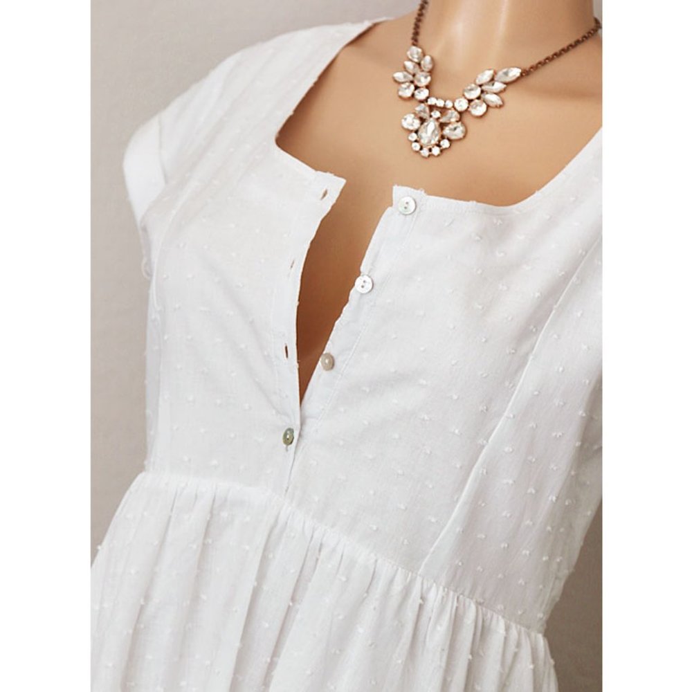 White 100% Cotton Swiss Dot Cutout Babydoll Dress - Picture 2 of 9
